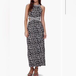 Diane von Furstenberg Zeus Logo Print Dress Black and White HalterSheath